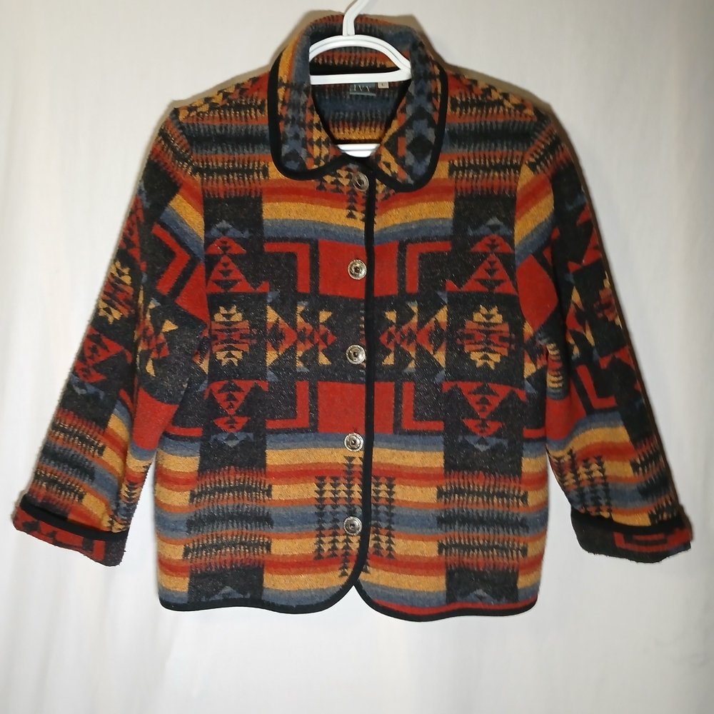 IVY Southwestern Wool Blend Jacket – Made in USA – Concho Buttons – Large